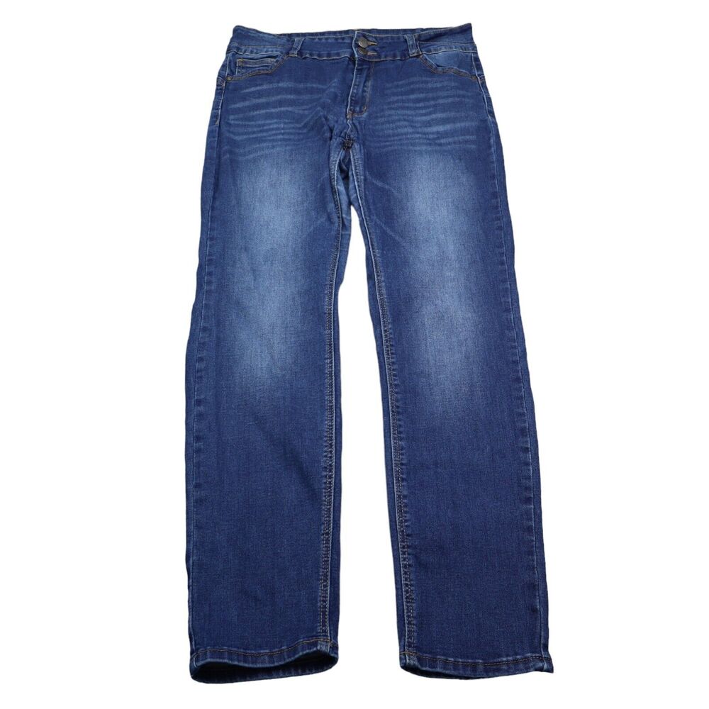 Casual Pants Womens Blue Denim Mid Rise 5 Pocket Design Straight Leg Jeans